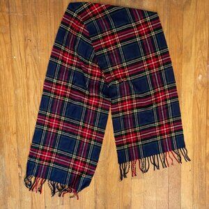 Vintage Plaid Scarf Red Black  Fringed Long Unisex Soft Acrylic 64 x 13 inches